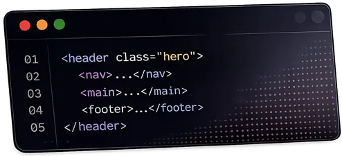 Editor de código mostrando estructura semántica de un header hecho a la medida